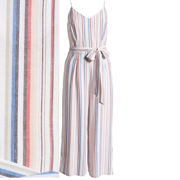 Striped Romper size L, tie waist belt - Picture 2 of 5